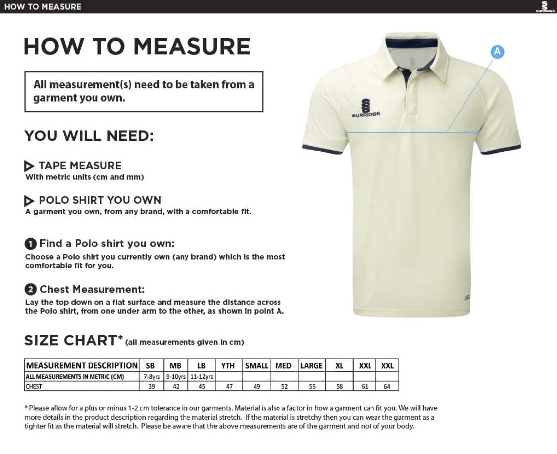 Swansea University - Cricket - Shirt Short Sleeve - Size Guide