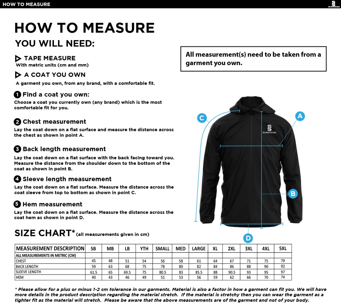 Swansea University Sport - Dual Full Zip Training Jacket - Unisex Fit - Size Guide