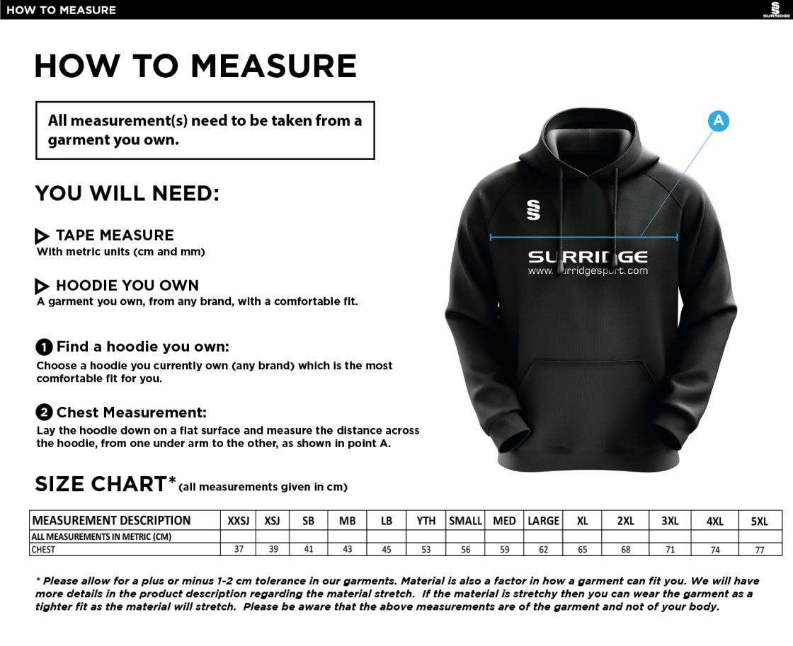 Swansea University Sport - Fuse Hoody - Unisex Fit - Size Guide