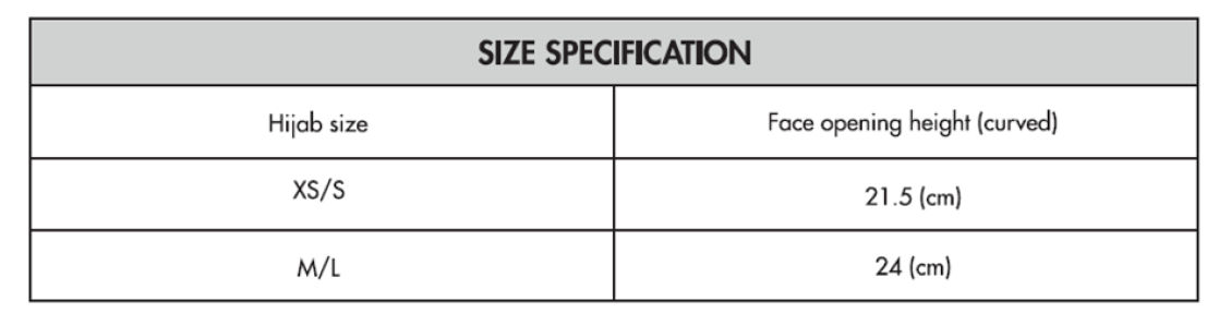 Swansea University Sport - Dual Sports Hijab - Size Guide