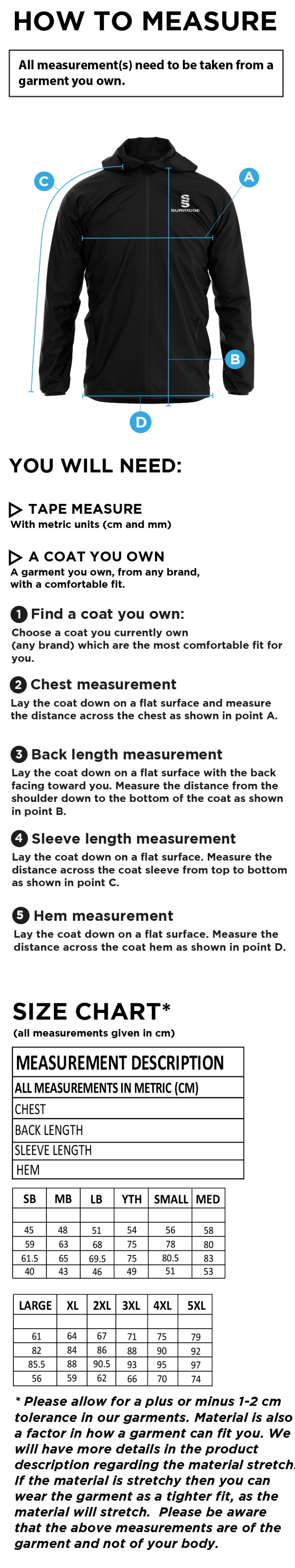 Swansea University Sport - Dual Full Zip Training Jacket - Unisex Fit - Size Guide