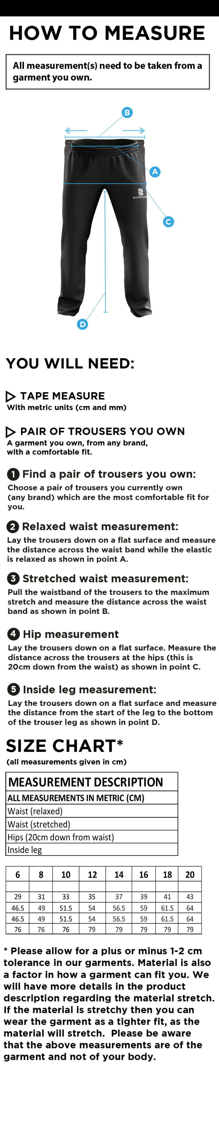 Swansea University - Women's Poplin Track Pant - Size Guide