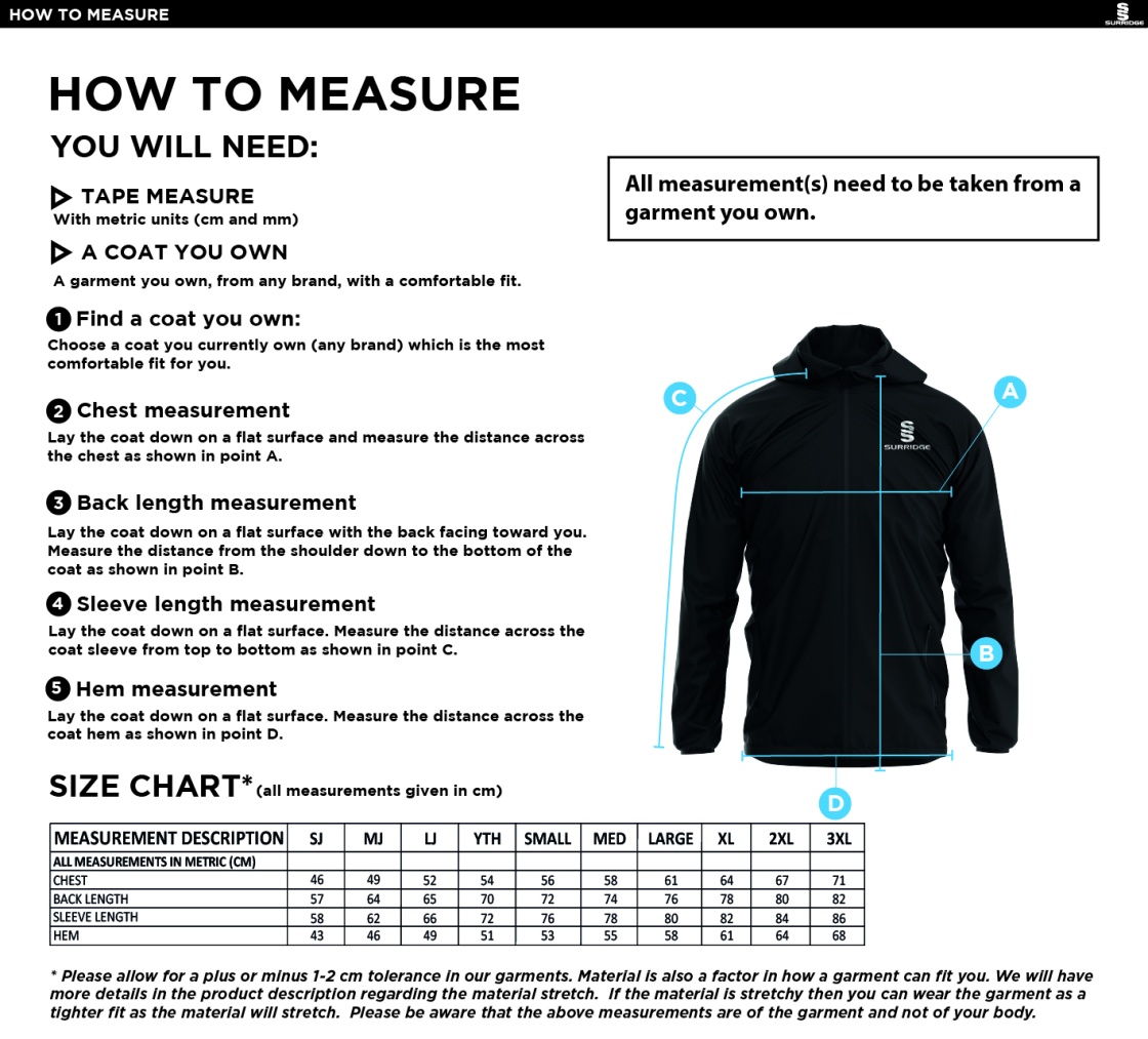 Swansea University Women's Rugby - Dual Elite 1/4 Zip Hoody / Rain Jacket - Unisex Fit - Size Guide
