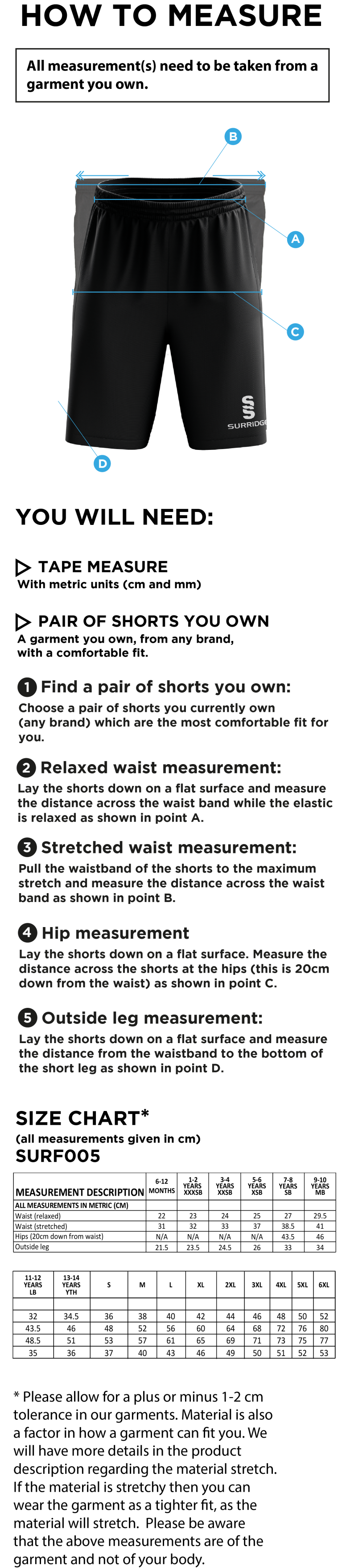 Swansea University Sport - Match Short - Unisex Fit - Size Guide