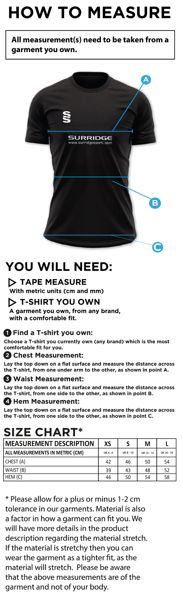 Swansea University Sport - Dual Games Shirt - Women's Fit - Size Guide