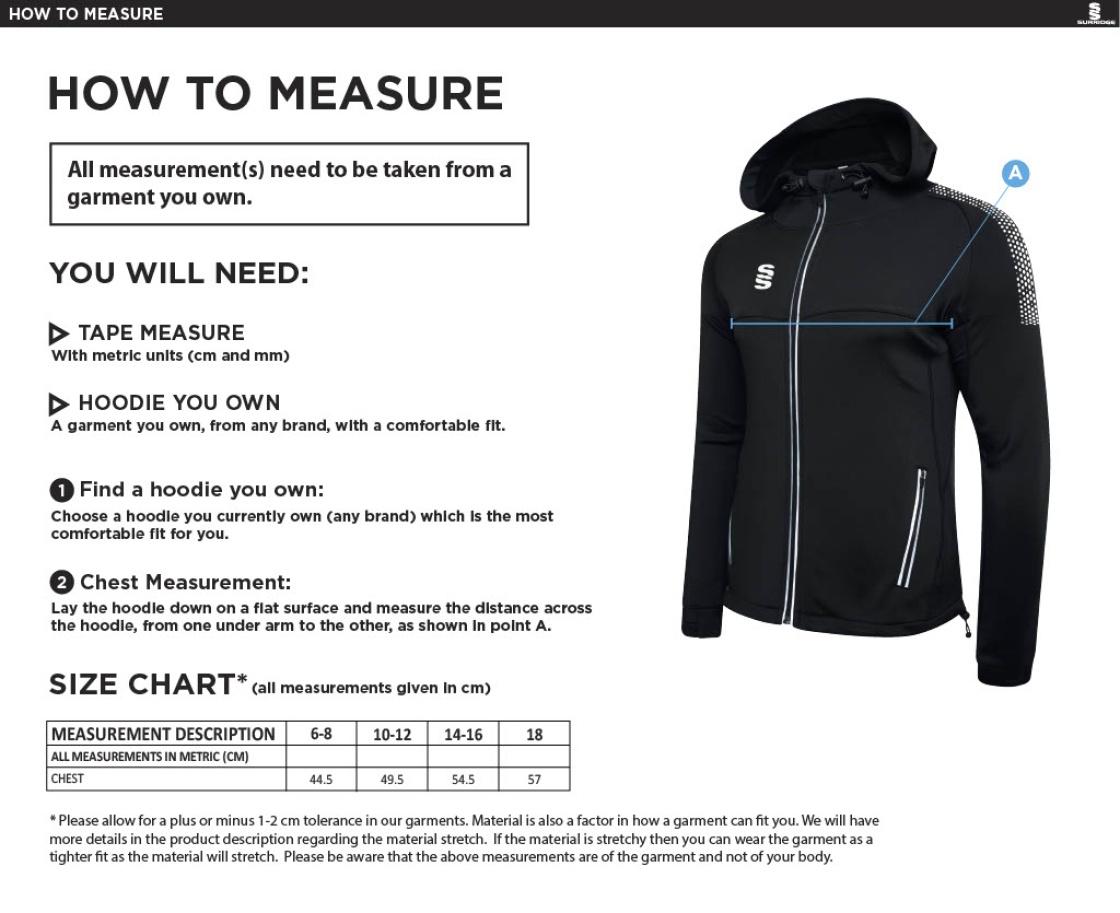 Swansea University Sport - Dual Full Zip Hoody - Women's Fit - Size Guide