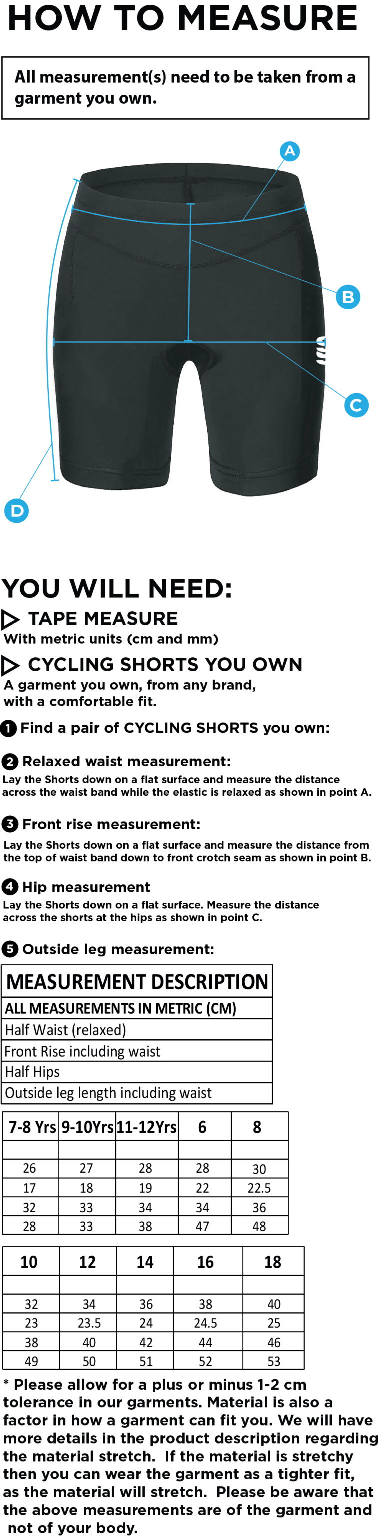 Swansea University Sport - Dual Cycling Short - Women's Fit - Size Guide