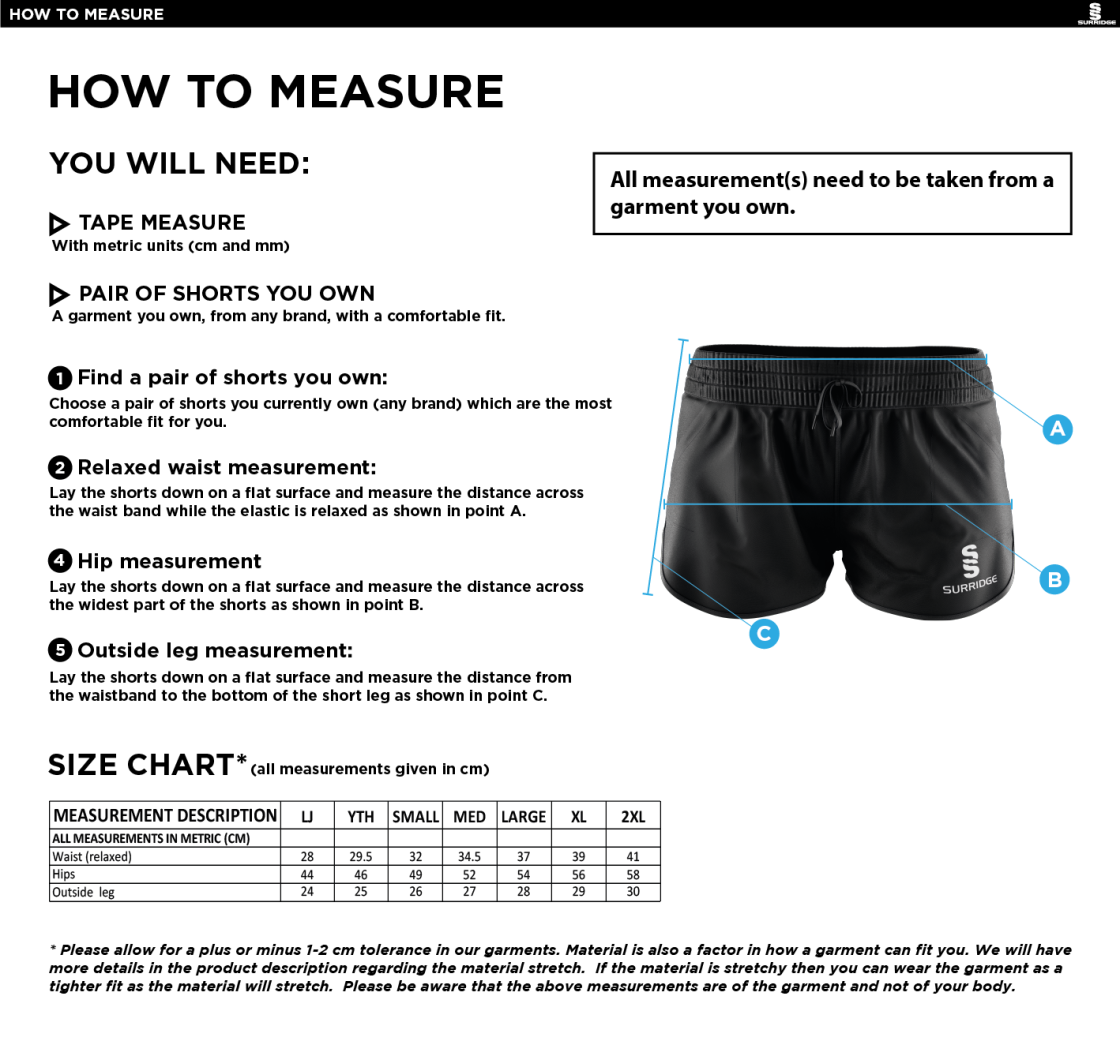 Swansea University Sport - Dual Active Short - Women's Fit - Size Guide