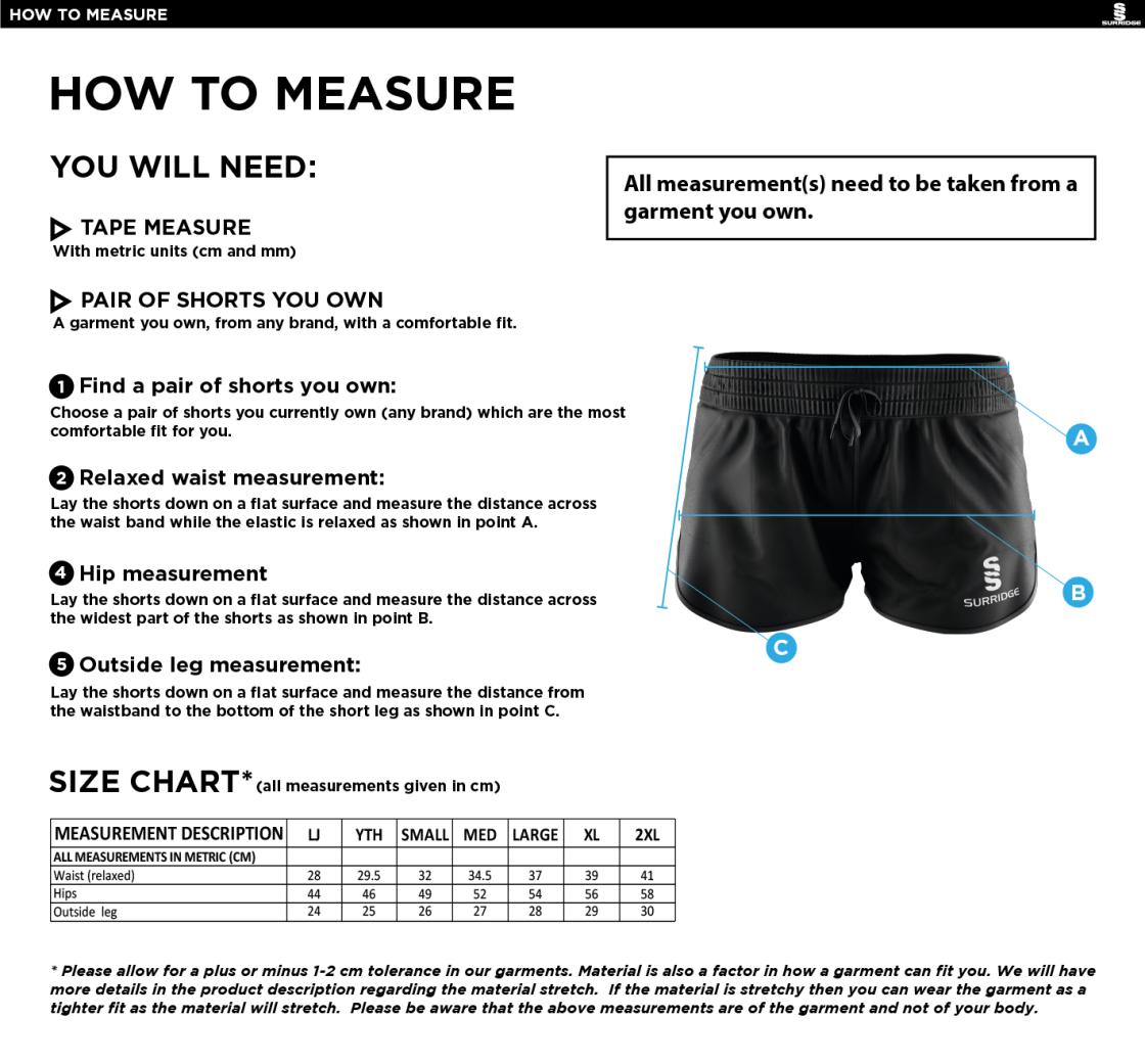 Swansea University - Women's Dual Active Short - Size Guide