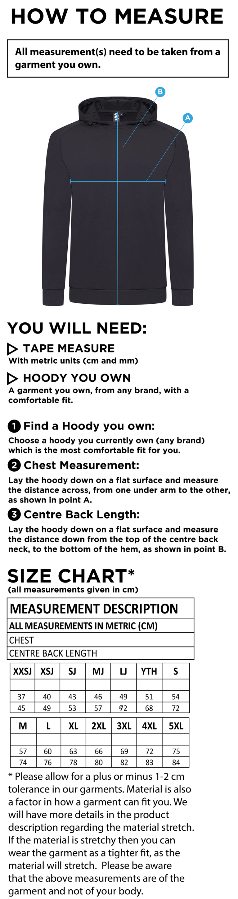 Swansea University Sport - Active Hoody - Unisex Fit - Size Guide