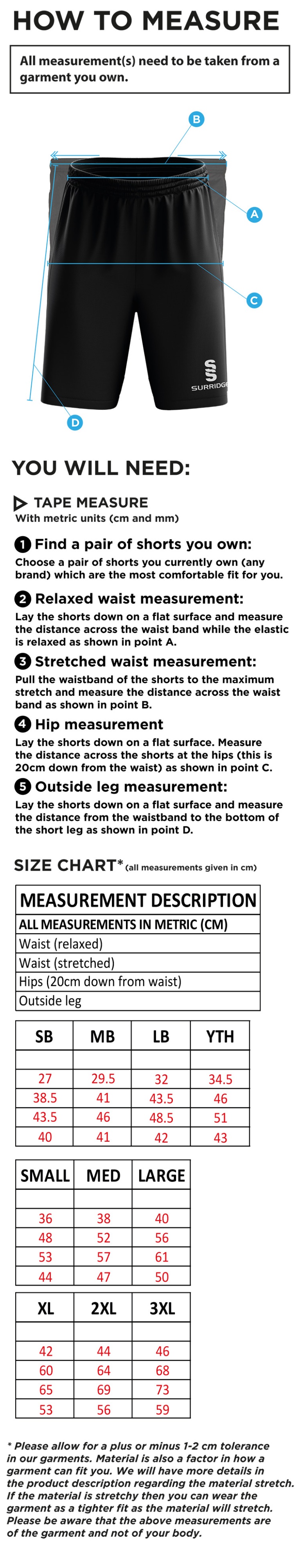 Swansea University - Blade Shorts - Size Guide