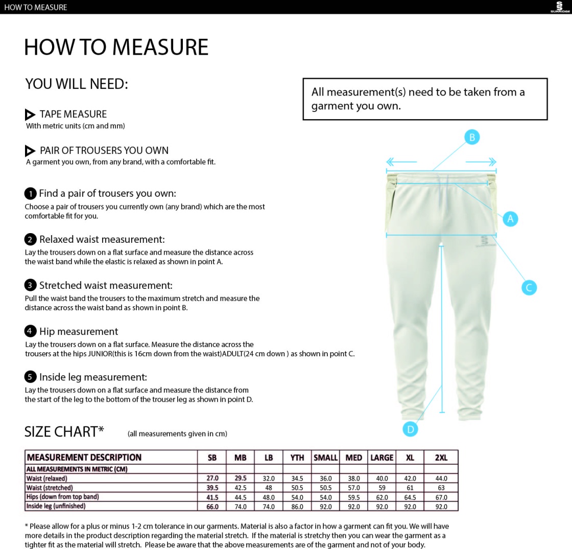 Swansea University - Cricket - Ergo Playing Pant - Size Guide