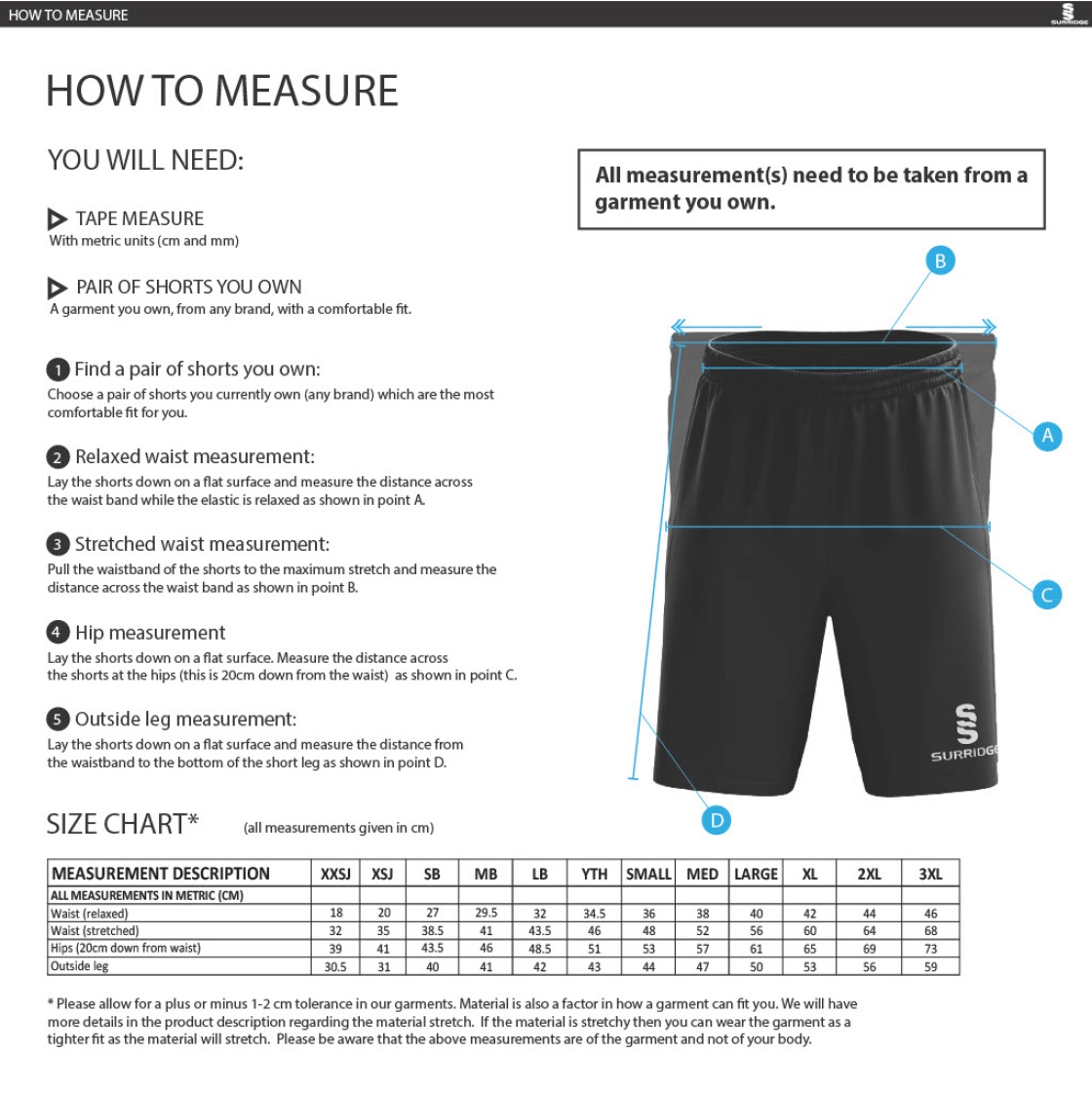 Swansea University Sport - Fuse Short - Unisex Fit - Size Guide