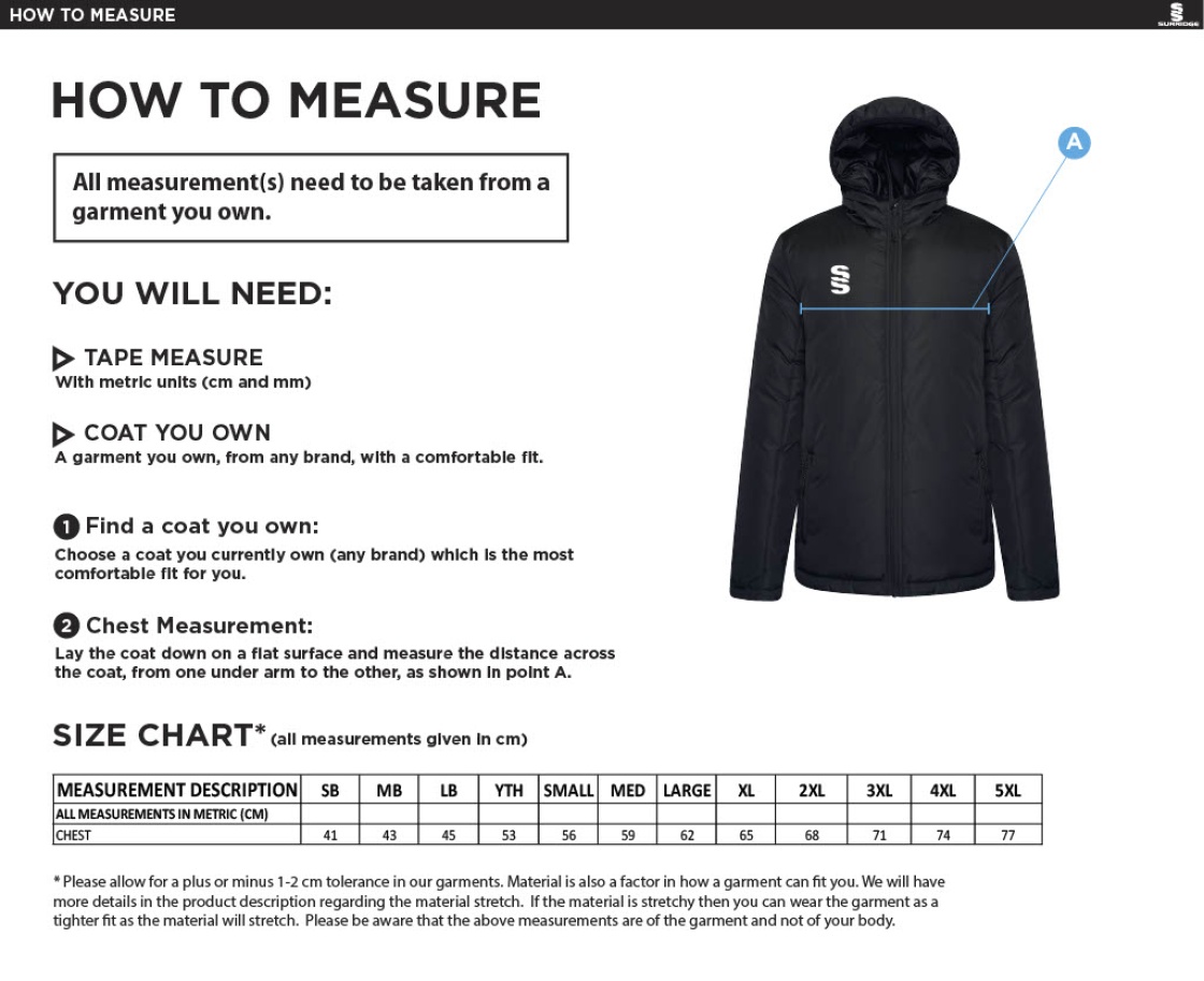 Swansea University - Matchday Jacket - Size Guide