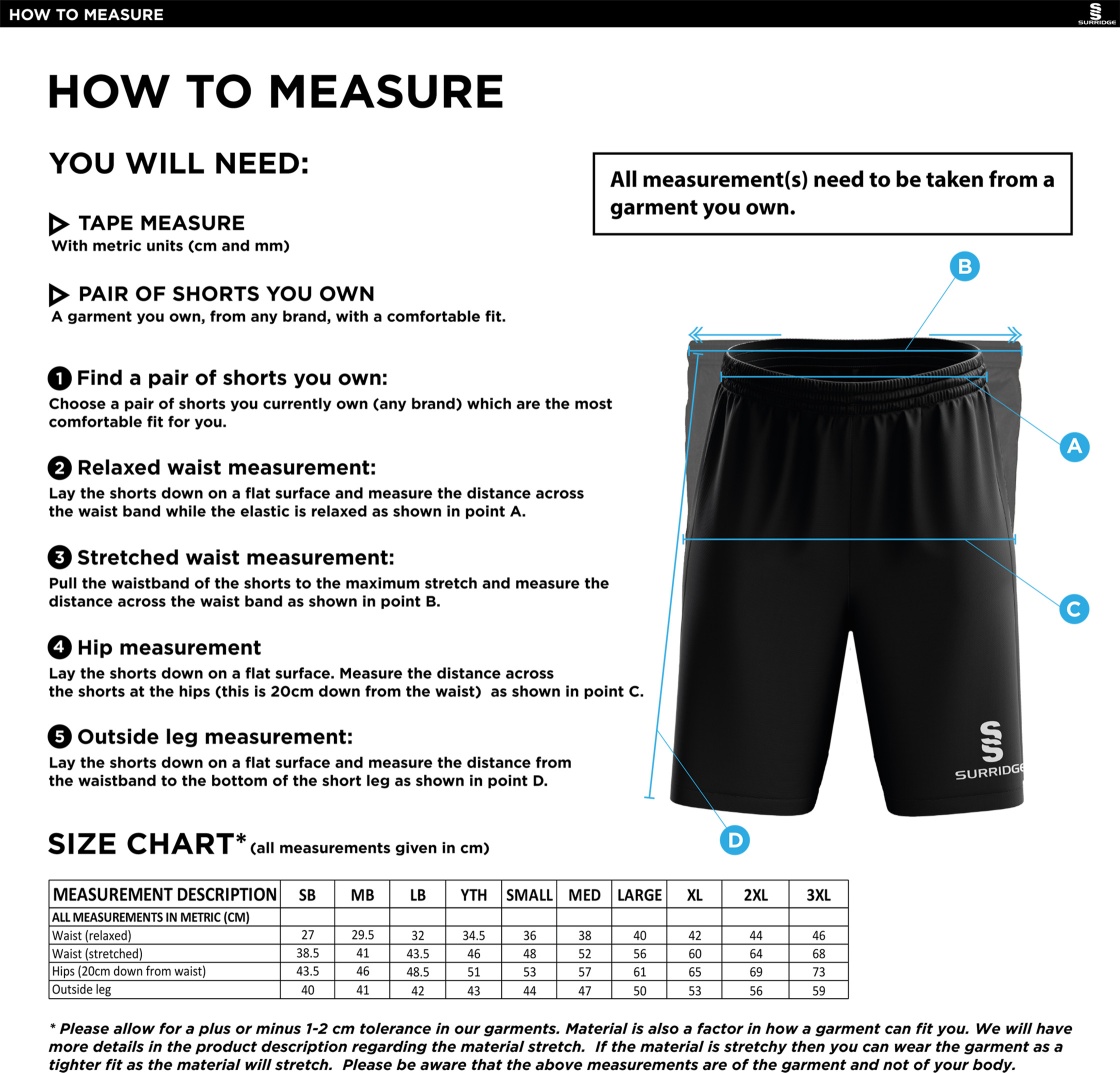 Swansea University - Blade Shorts - Size Guide