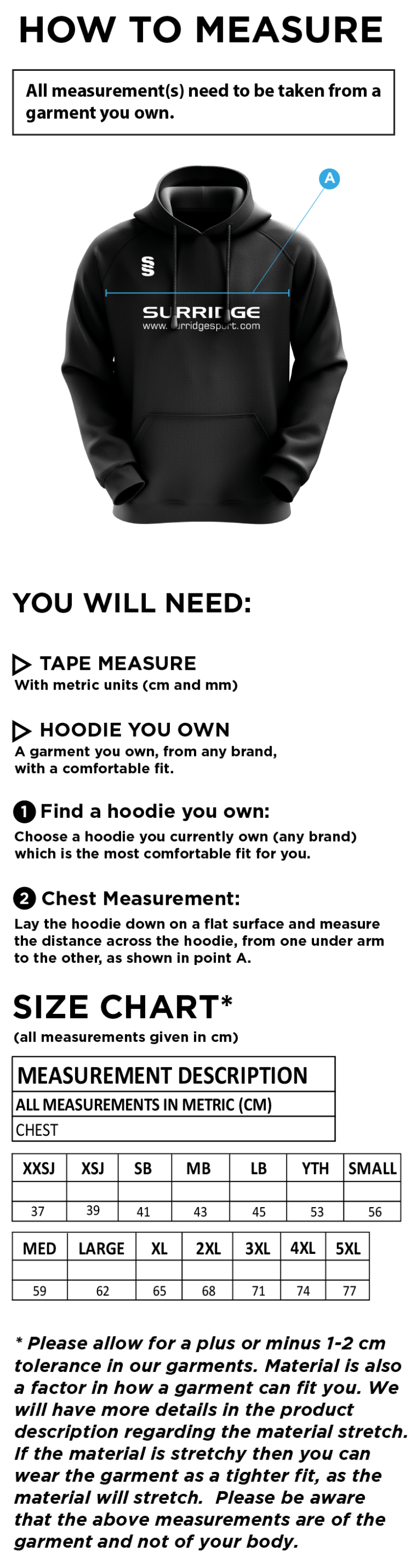 Swansea University Sport - Fuse Hoody - Unisex Fit - Size Guide