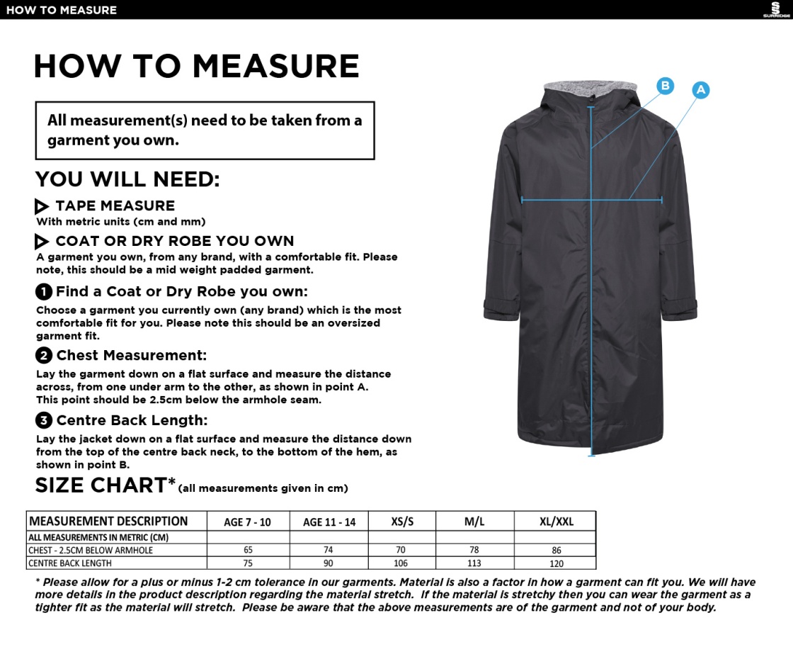 Swansea University Sport - Active Thermal Fleece Robe - Unisex Fit - Size Guide