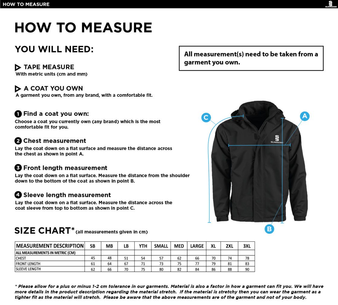 Swansea University Sport - Dual Fleece Lined Jacket - Unisex Fit - Size Guide