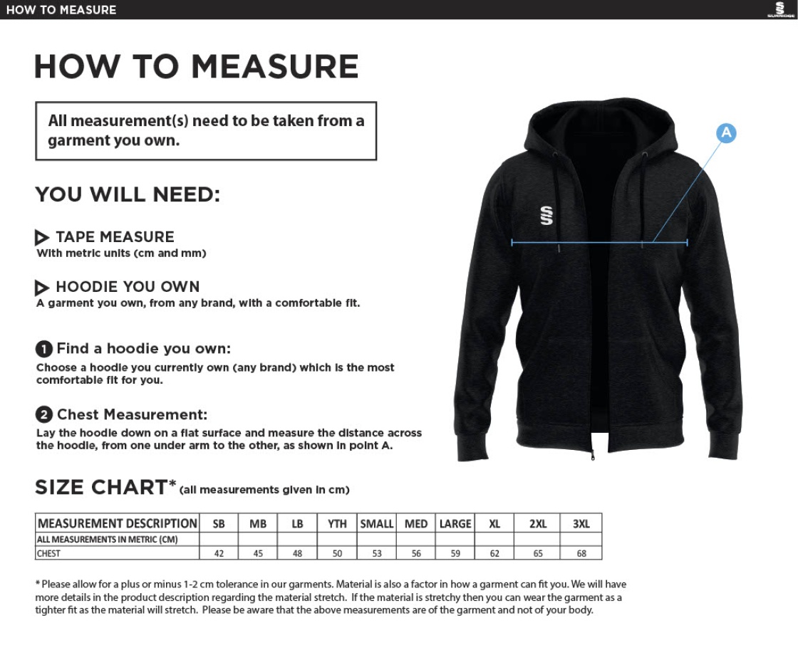 Swansea University Sport - Dual Full Zip Hoody - Unisex Fit - Size Guide