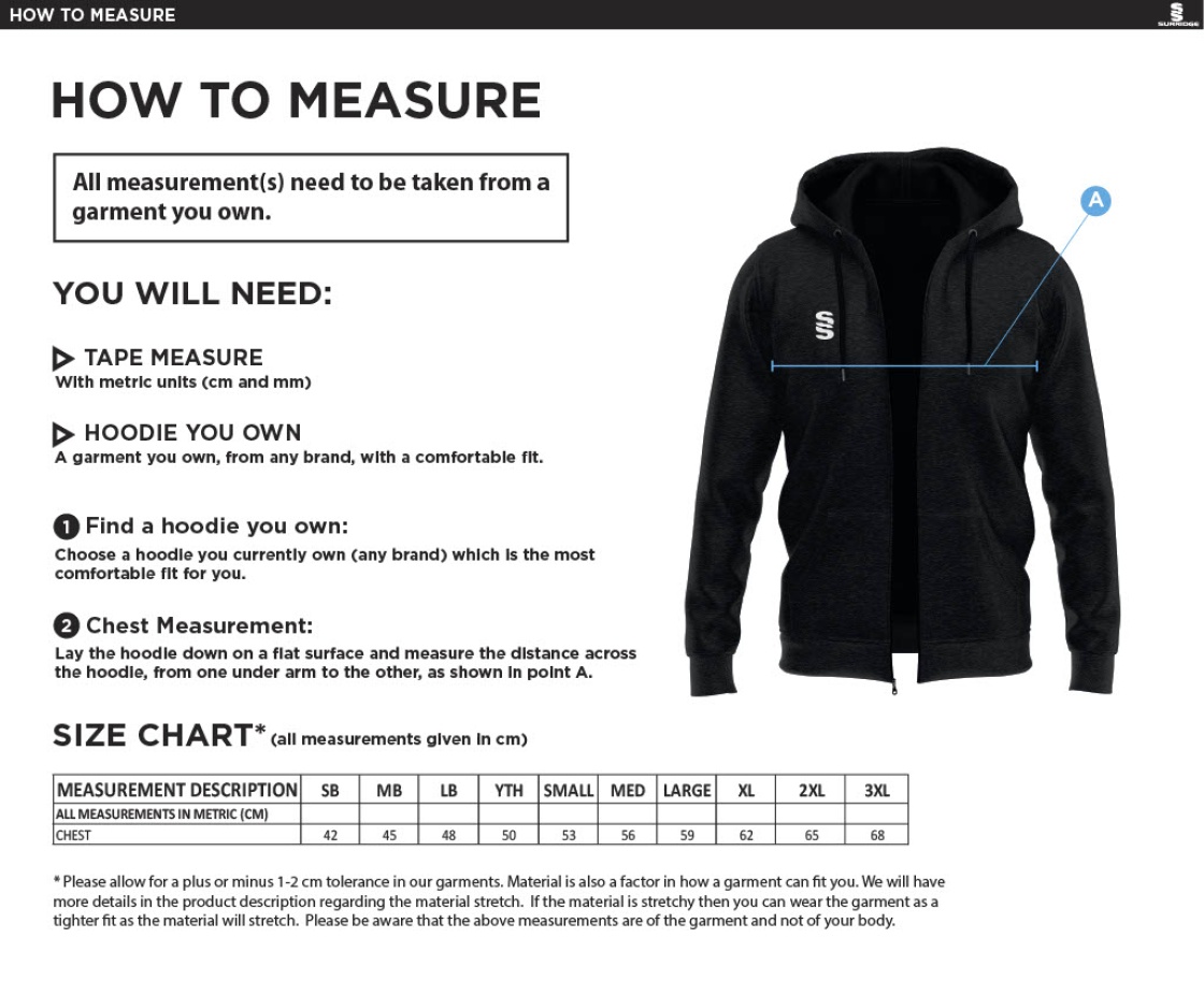 Swansea University - Dual Zipped Hoodie - Size Guide