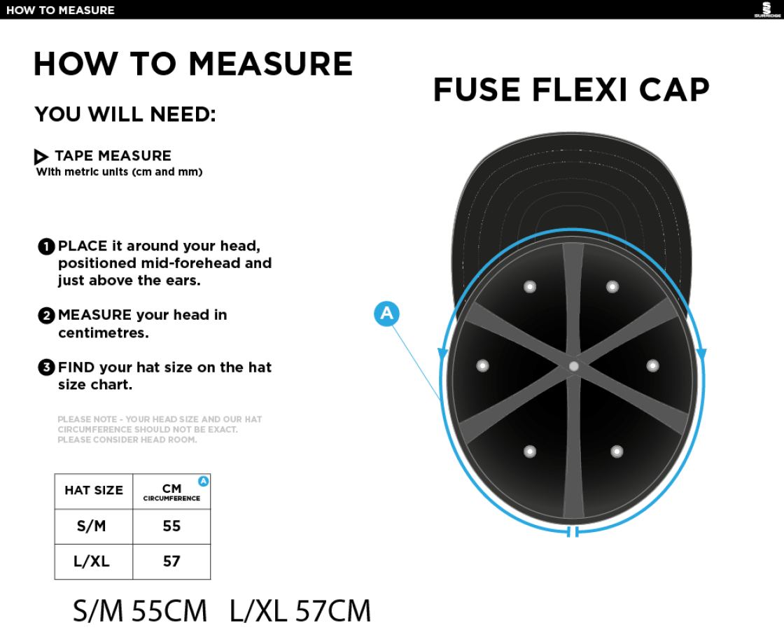 Swansea University Sport - Fuse Flexi Fit Cap - Size Guide