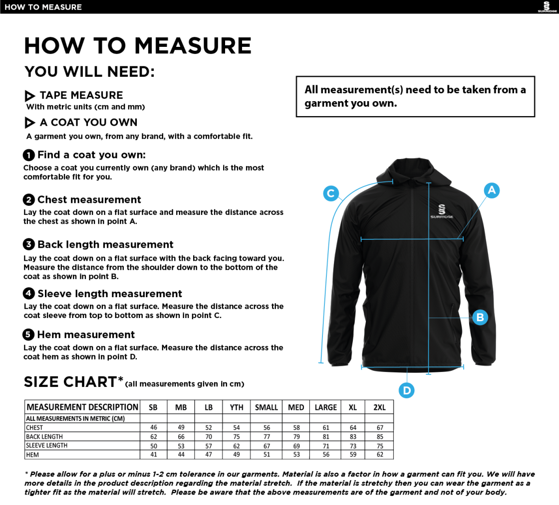 Swansea University - Dual Full Zip Training Jacket - Size Guide