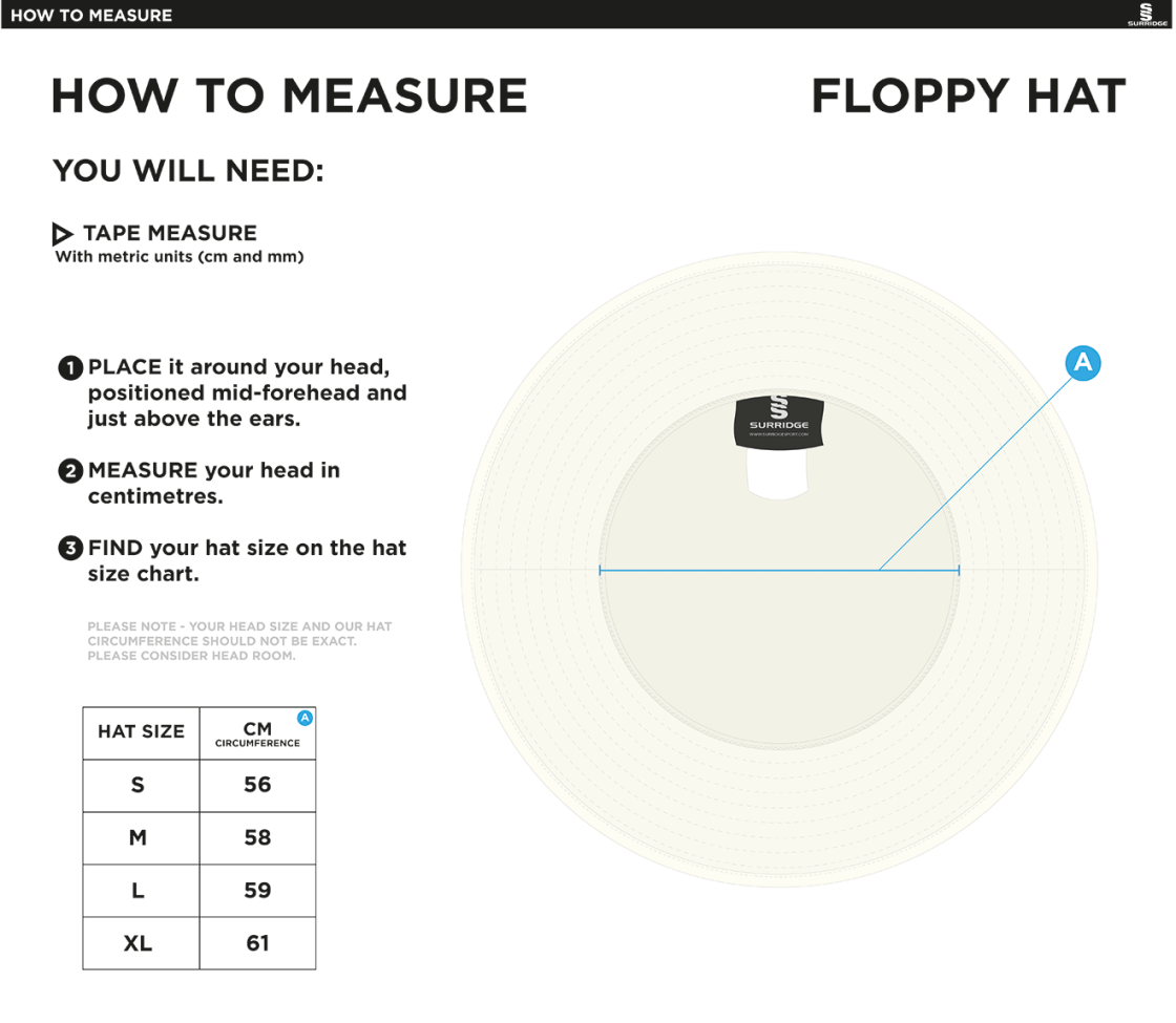 Swansea University - Cricket - Floppy Hat - Size Guide